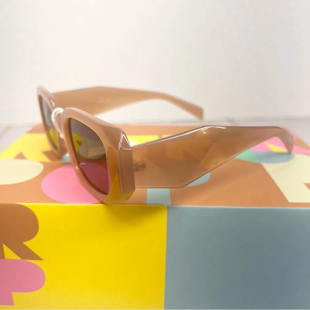 Oversized Square Brown Sunglasses UV400 Retro Fashion Thick‎ Frame Women
